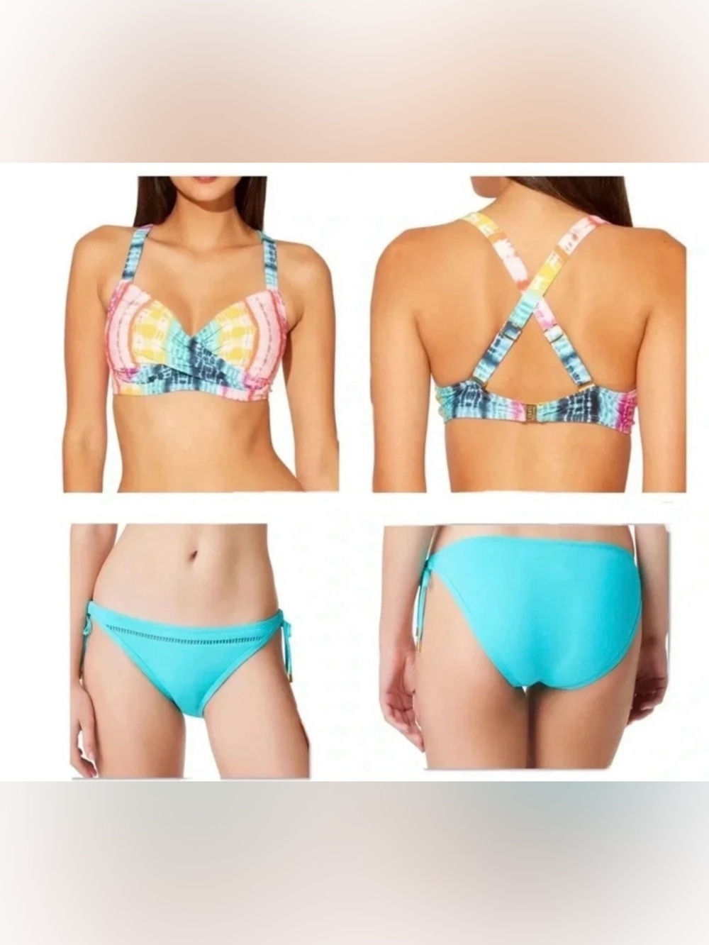 Bleu Rod Beattie Rainbow Tye Dye D-Cup Swim Top 38D and Bottom